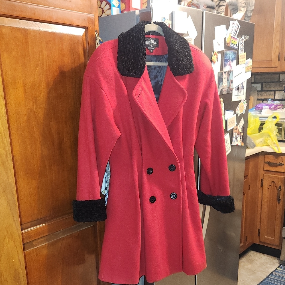 Braetan Red Pea Coat with Black Accents